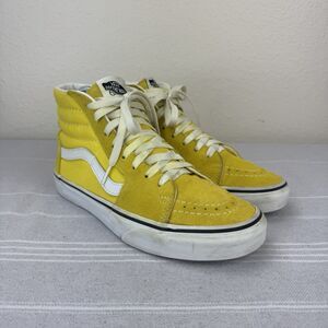 Vans Sk8-Hi Hi Top Lace Up Sneakers Suede Canvas Cyber Yellow White W 8/M 6.5